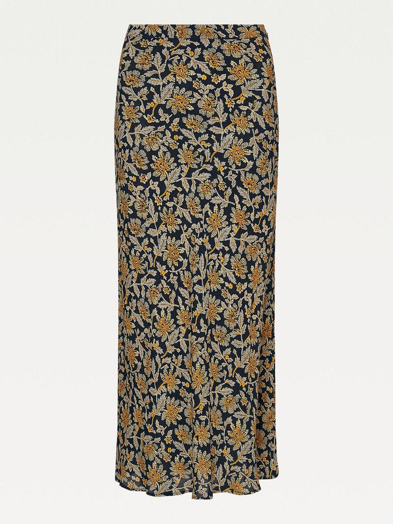 Olive Women's Tommy Hilfiger Floral Crepe Maxi Skirts | AU_W21327