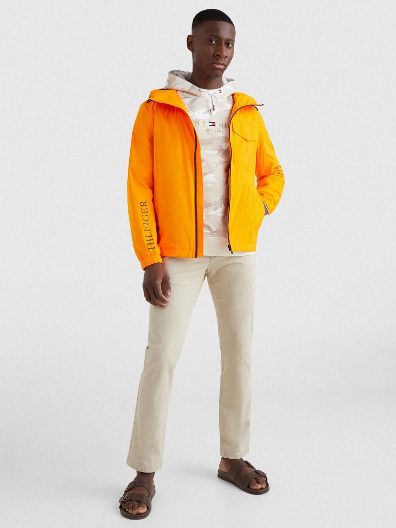 Orange Men's Tommy Hilfiger Tech hooded windbreaker Jackets | AU_M31425