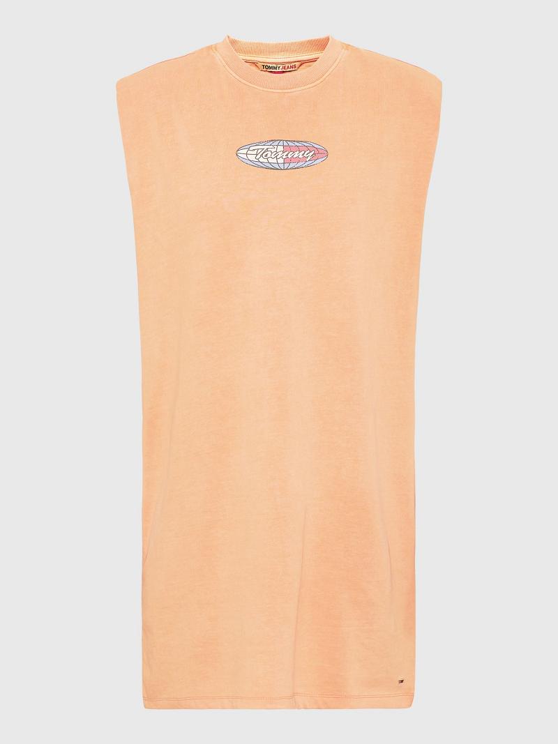 Orange Women's Tommy Hilfiger Surf Globe Logo T-Shirt Dresses | AU_W21130