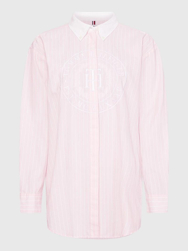 Pink Women's Tommy Hilfiger Boyfriend Stripe Oxford Shirts | AU_W21278