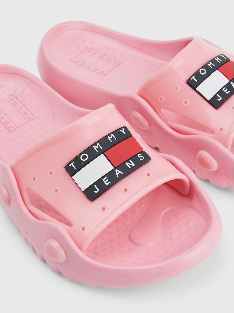 Pink Women's Tommy Hilfiger Flag Pool Slides | AU_W21617