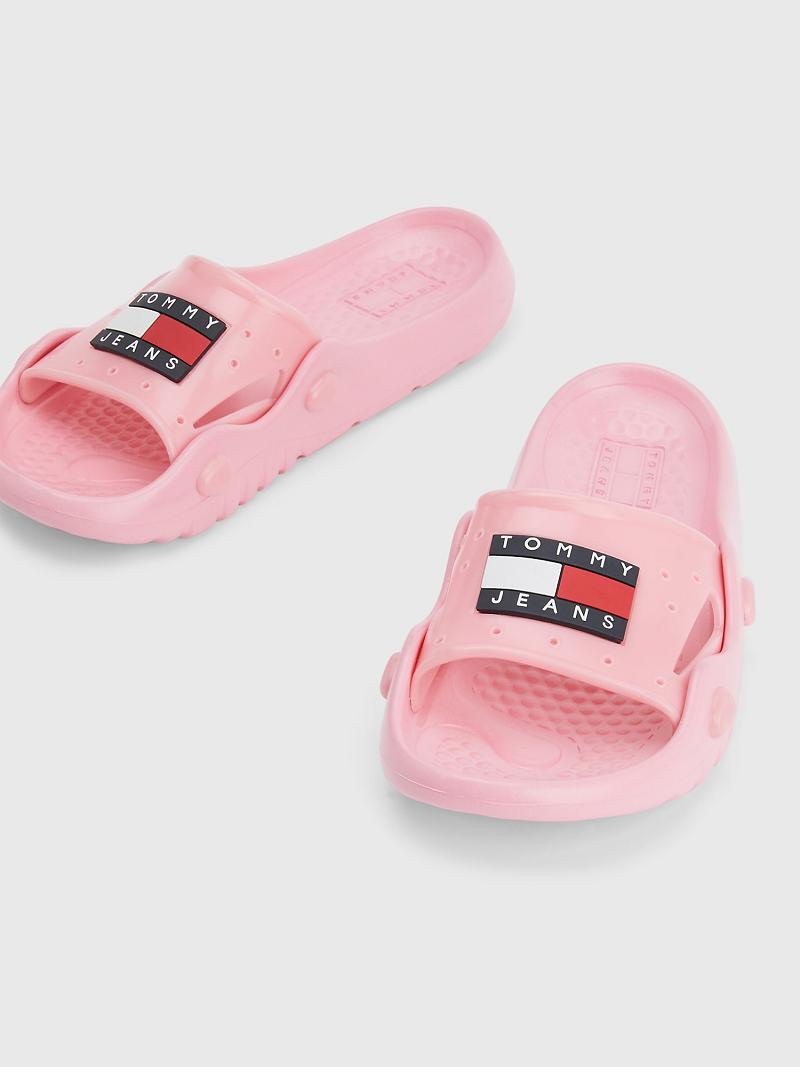 Pink Women's Tommy Hilfiger Flag Pool Slides | AU_W21617