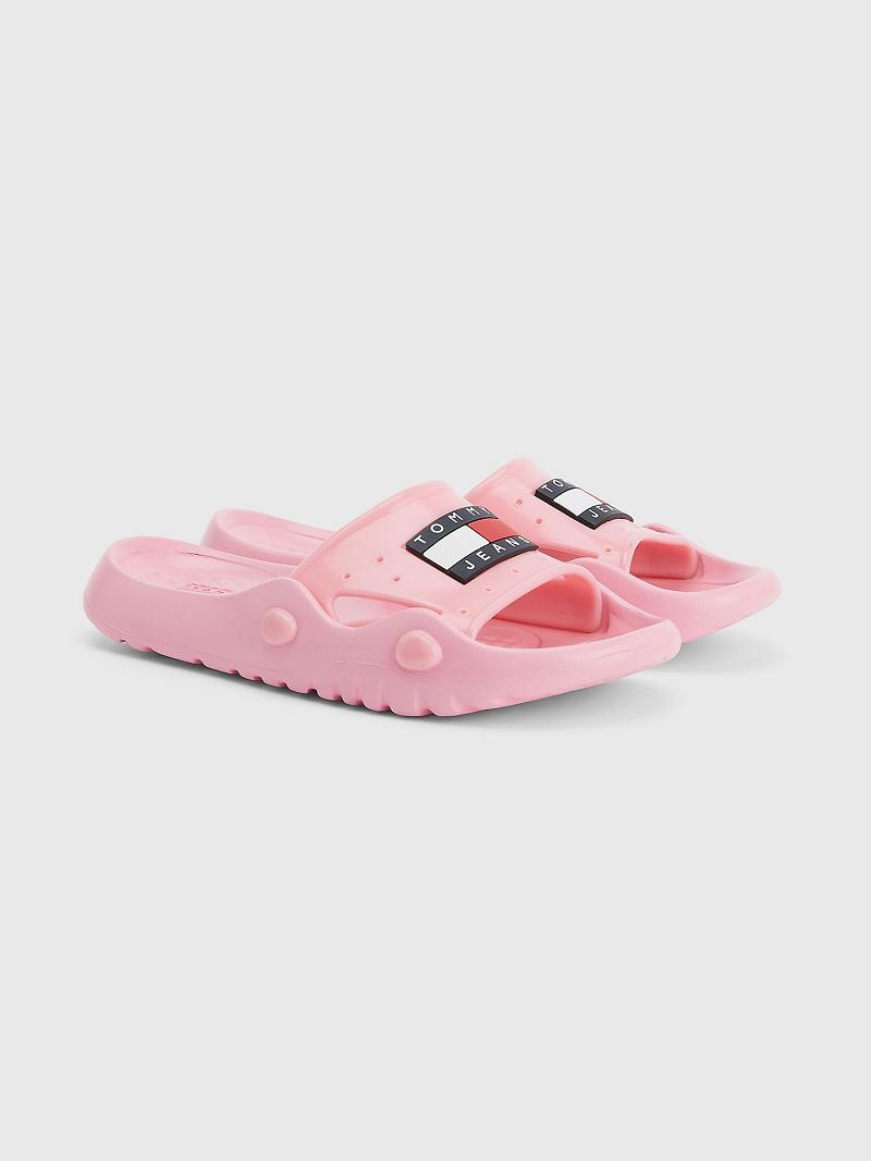 Pink Women\'s Tommy Hilfiger Flag Pool Slides | AU_W21617