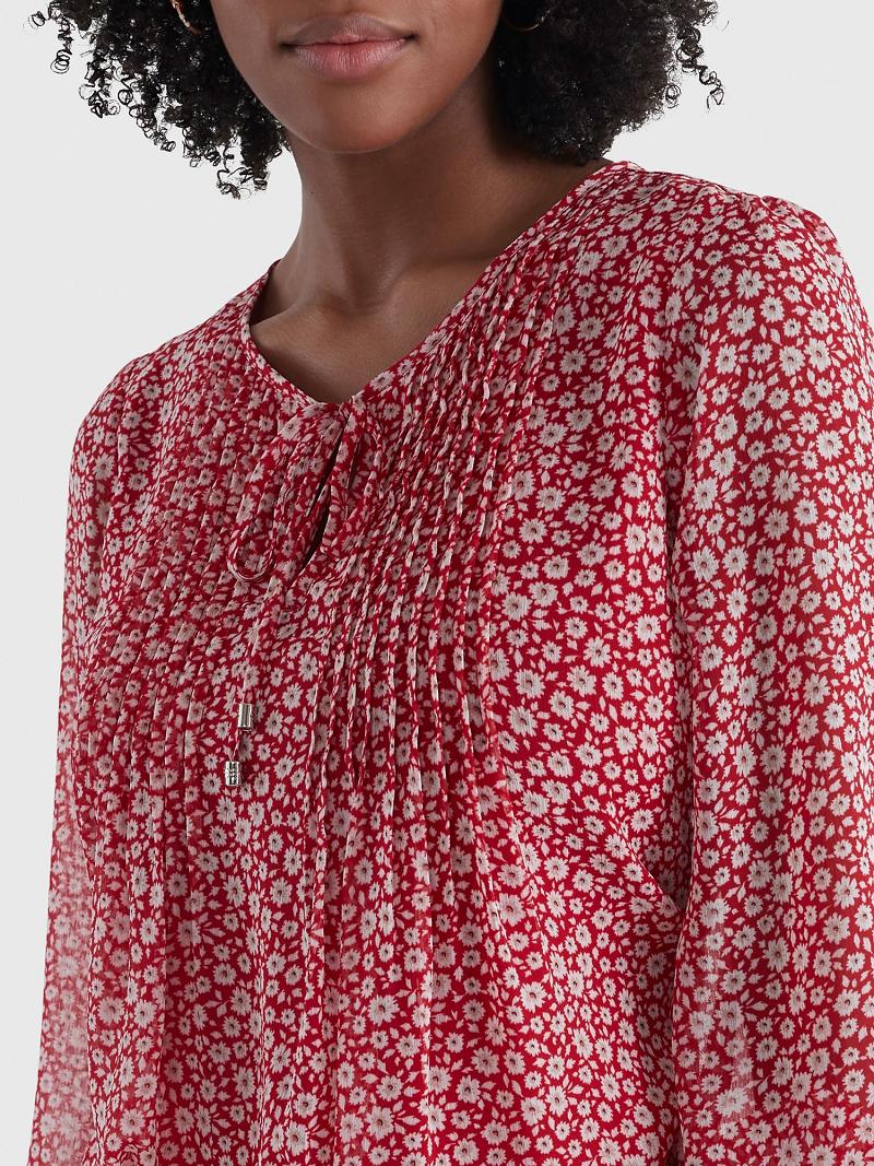 Pink Women's Tommy Hilfiger Floral Pintuck Blouses | AU_W21014