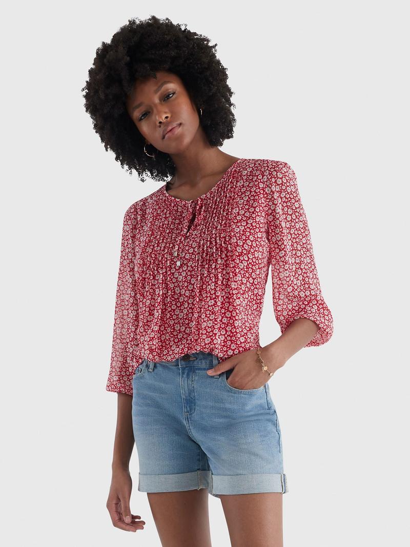 Pink Women\'s Tommy Hilfiger Floral Pintuck Blouses | AU_W21014