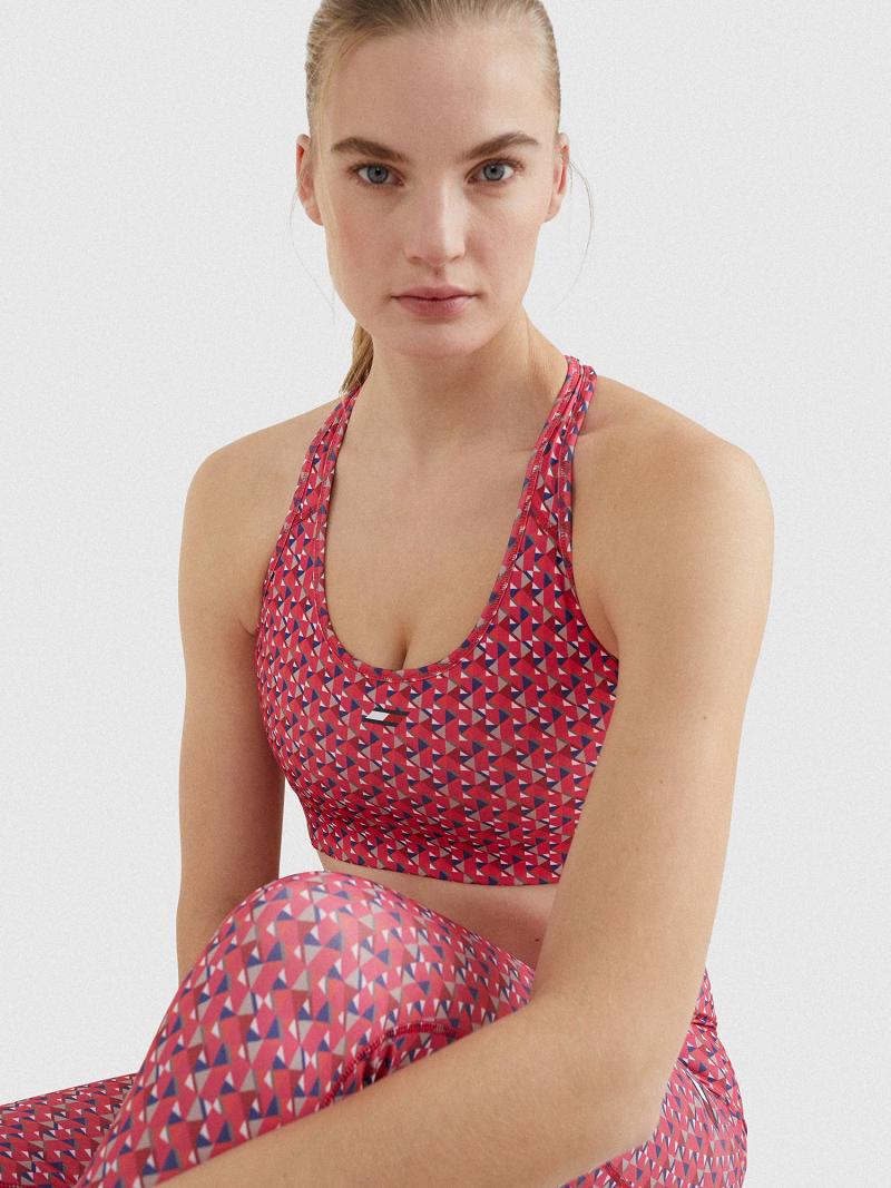 Pink Women's Tommy Hilfiger Geometric Print Racerback Sports Bras | AU_W21521