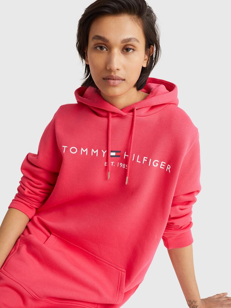 Pink Women's Tommy Hilfiger Logo Hoodie Dresses | AU_W21101