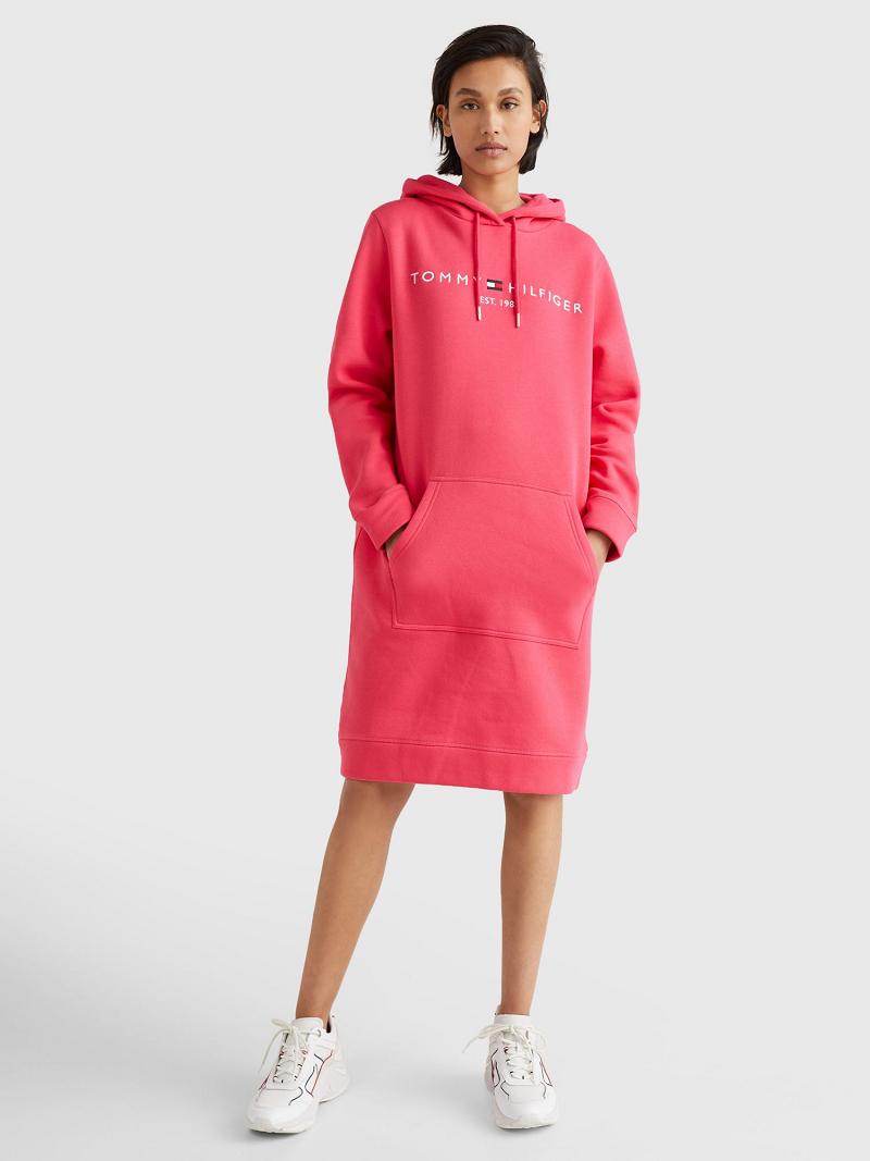 Pink Women's Tommy Hilfiger Logo Hoodie Dresses | AU_W21101