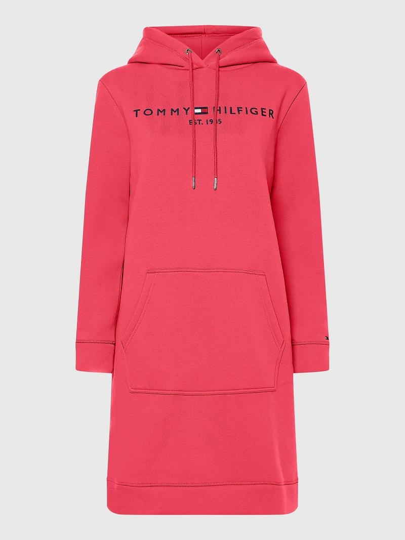 Pink Women's Tommy Hilfiger Logo Hoodie Dresses | AU_W21101