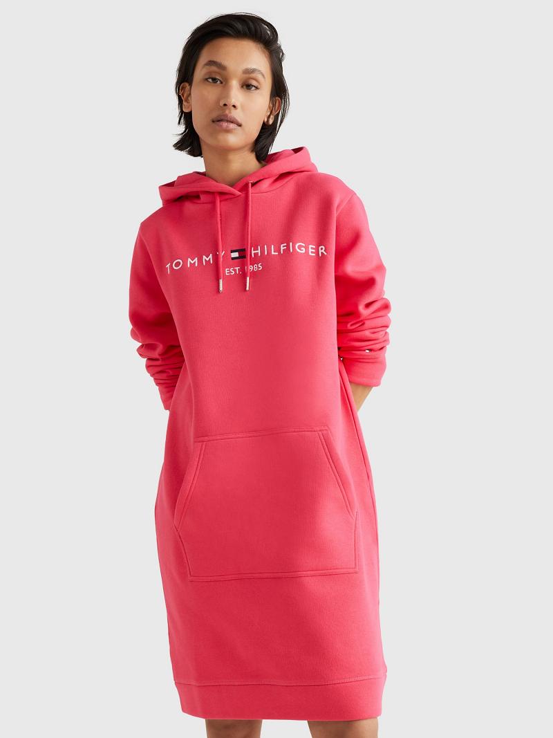 Pink Women\'s Tommy Hilfiger Logo Hoodie Dresses | AU_W21101