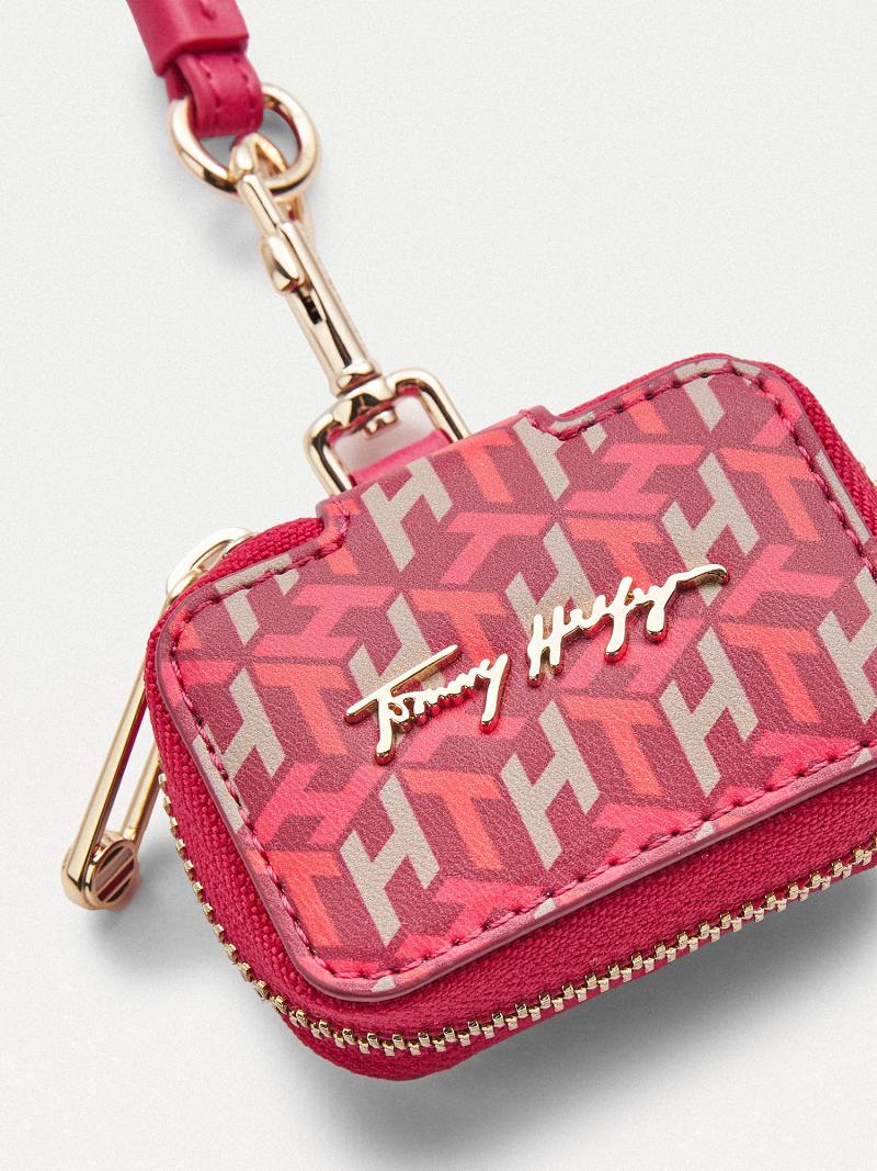 Pink Women's Tommy Hilfiger Monogram Zip Earbud Case Cardholders | AU_W21650