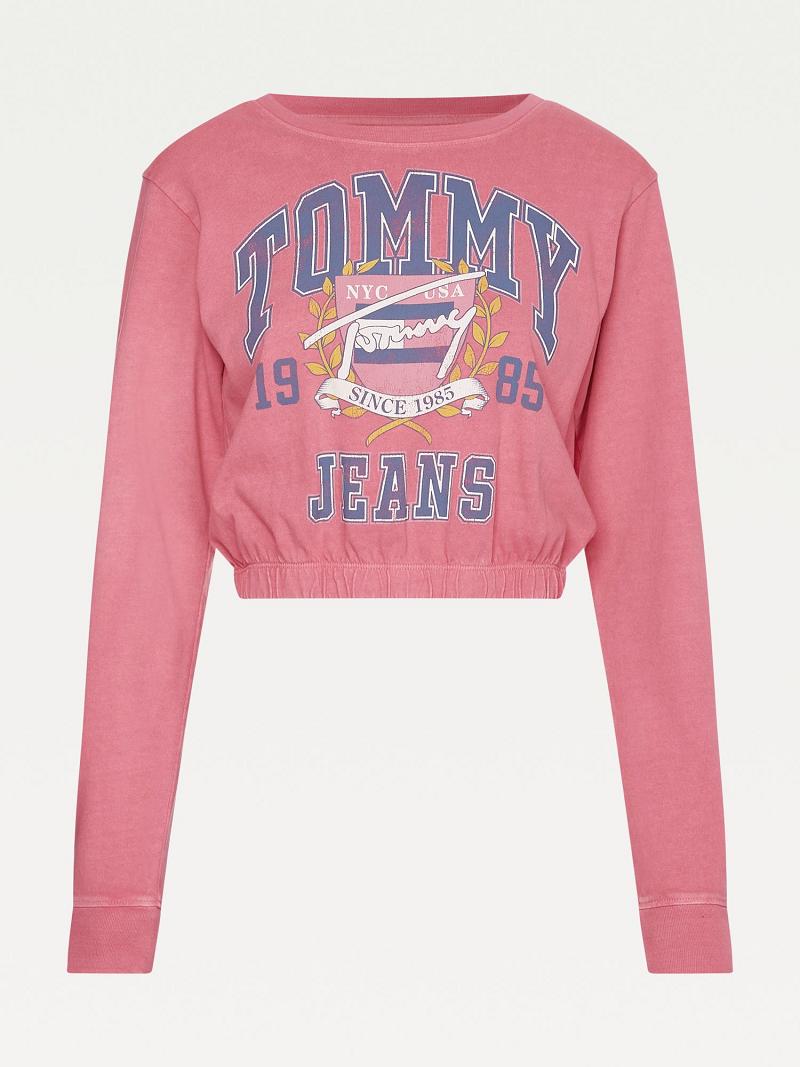 Pink Women's Tommy Hilfiger Organic Cotton Collegiate T Shirts | AU_W21466