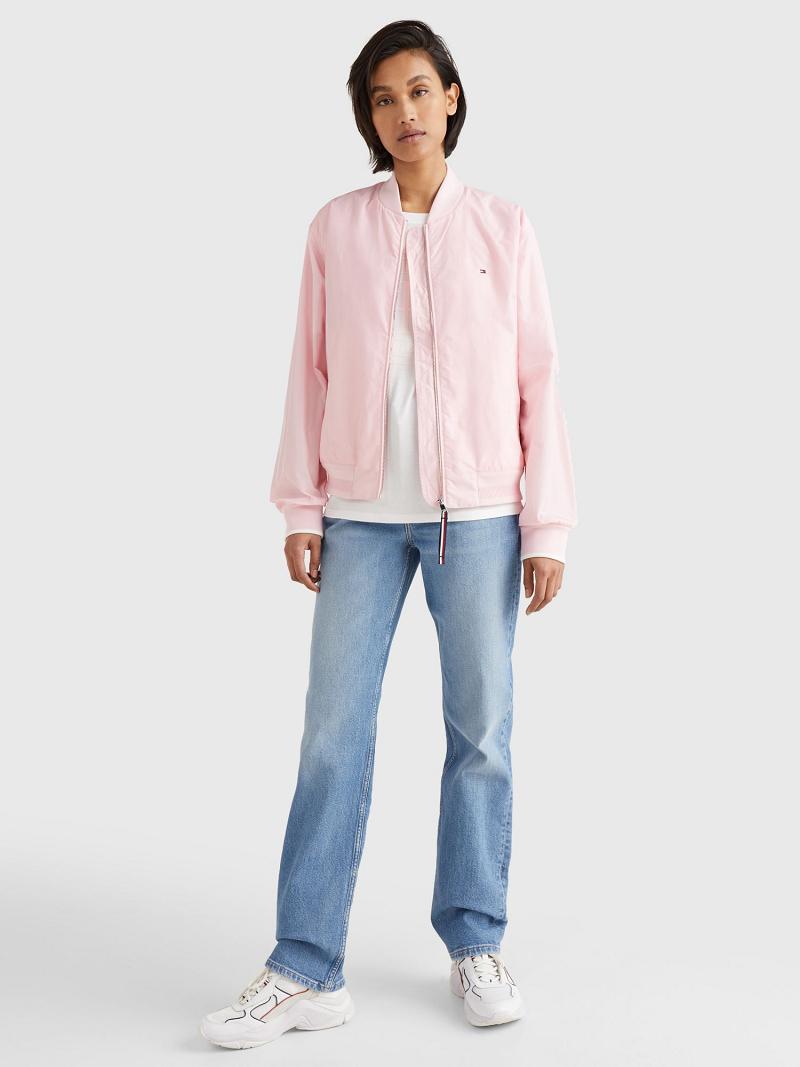 Pink Women's Tommy Hilfiger Solid Bomber Jackets | AU_W21184