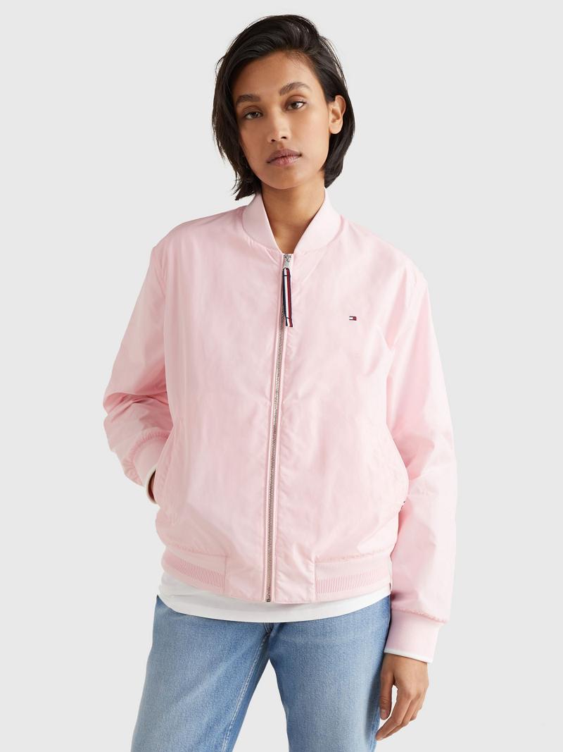 Pink Women\'s Tommy Hilfiger Solid Bomber Jackets | AU_W21184