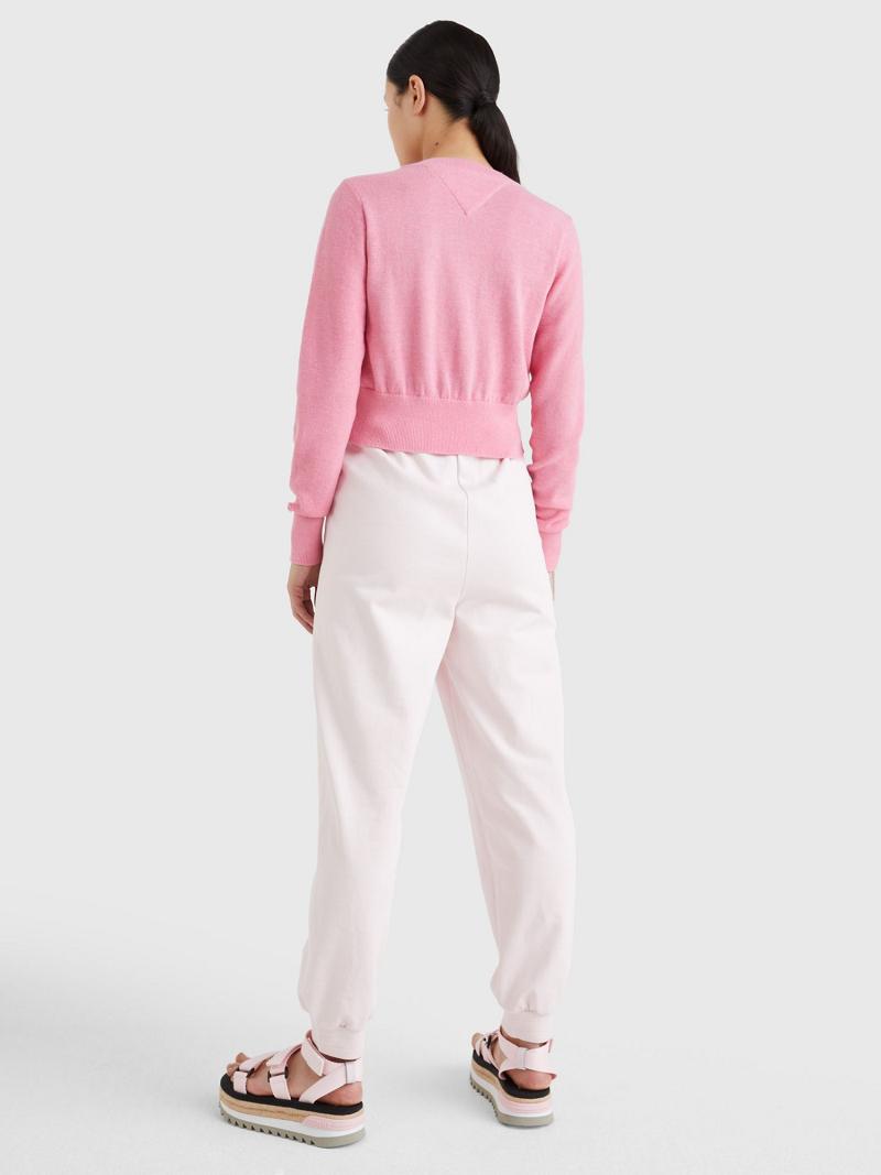 Pink Women's Tommy Hilfiger Solid Cropped Cardigan Sweaters | AU_W21367