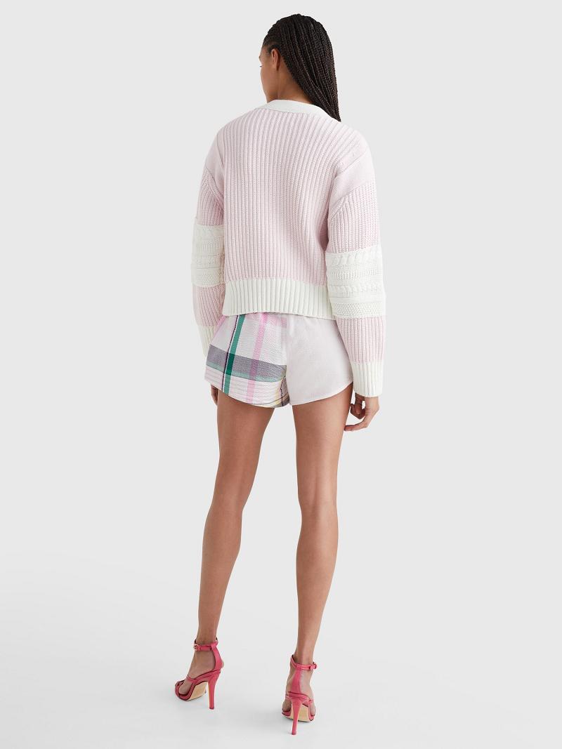 Pink Women's Tommy Hilfiger Varsity Cardigan Sweaters | AU_W21372