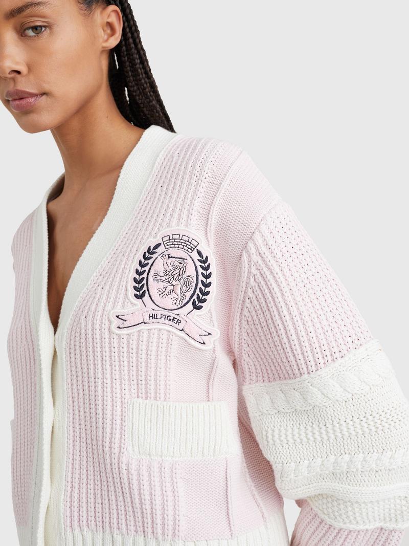 Pink Women's Tommy Hilfiger Varsity Cardigan Sweaters | AU_W21372