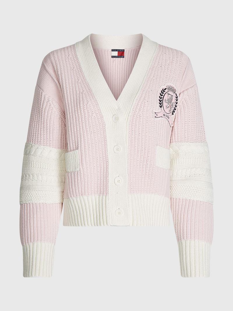 Pink Women's Tommy Hilfiger Varsity Cardigan Sweaters | AU_W21372