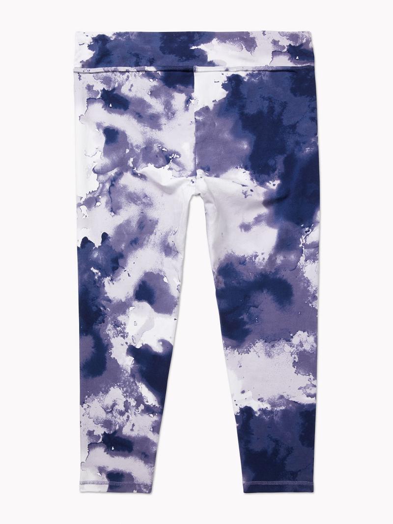 Purple Women's Tommy Hilfiger Essential Curve Watercolor Print Leggings | AU_W21220