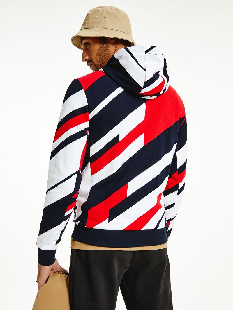 Red / Black / White Men's Tommy Hilfiger Organic cotton diagonal flag performance Hoodies | AU_M31452