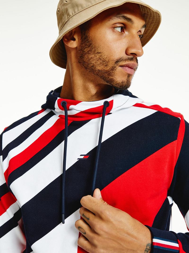 Red / Black / White Men's Tommy Hilfiger Organic cotton diagonal flag performance Hoodies | AU_M31452