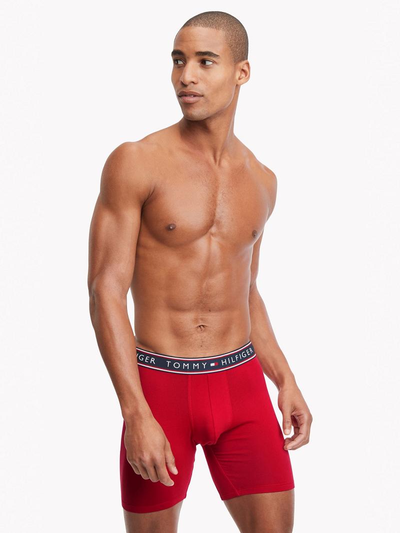 Red / Grey / Navy Men's Tommy Hilfiger Cotton stretch boxer brief 3pk Boxer Briefs | AU_M31593