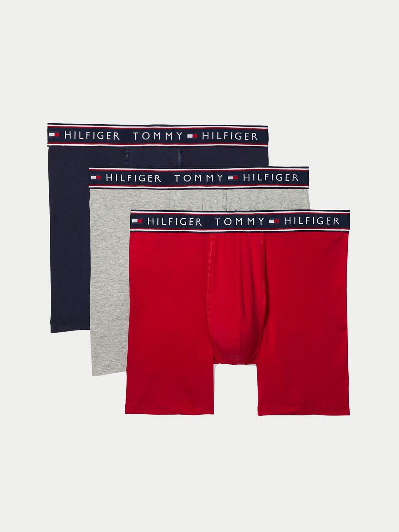 Red / Grey / Navy Men\'s Tommy Hilfiger Cotton stretch boxer brief 3pk Boxer Briefs | AU_M31593