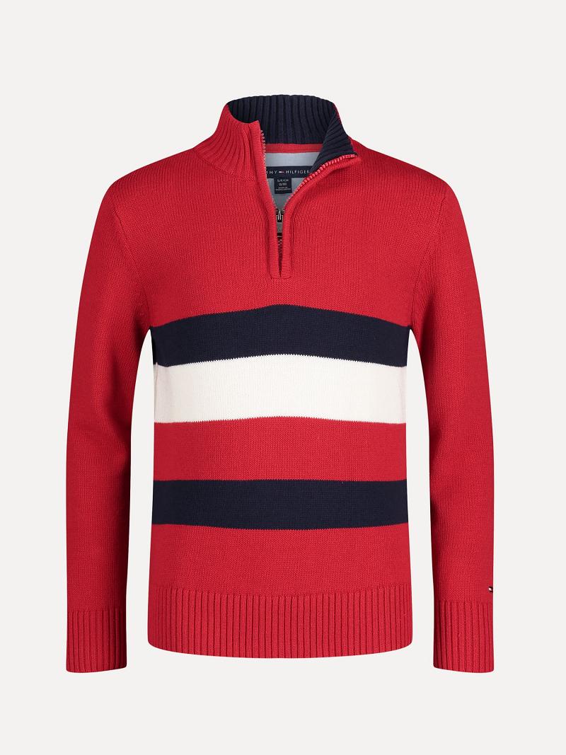 Red Kids\' Tommy Hilfiger Big Flag Quarter-Zip Sweaters | AU_B2109