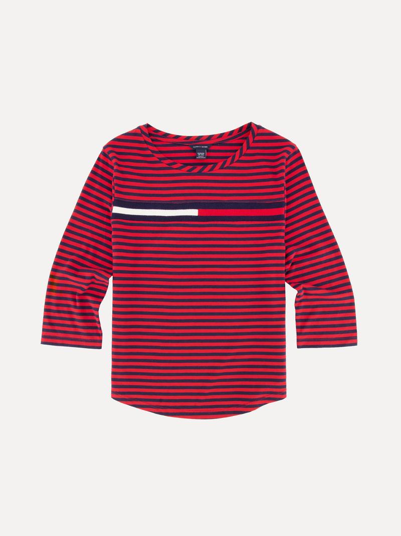 Red Kids\' Tommy Hilfiger Big Flag Stripe Tops | AU_G1276