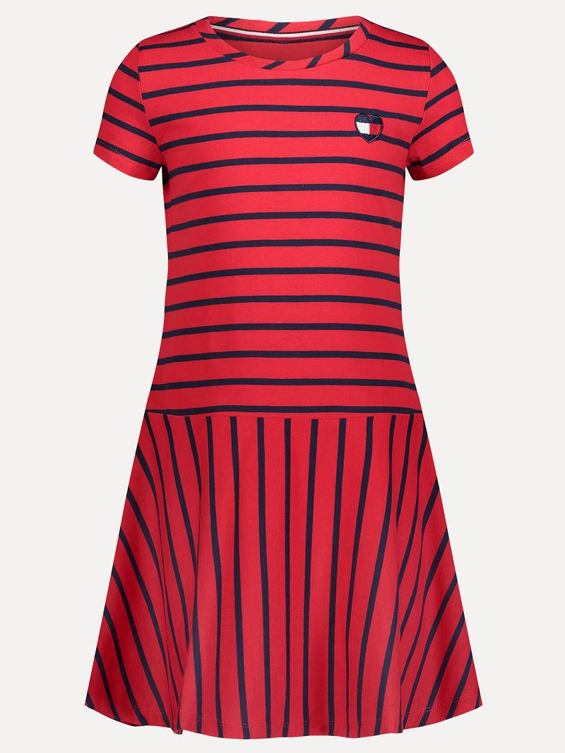 Red Kids\' Tommy Hilfiger Big Stripe Drop Waist Dresses | AU_G1051