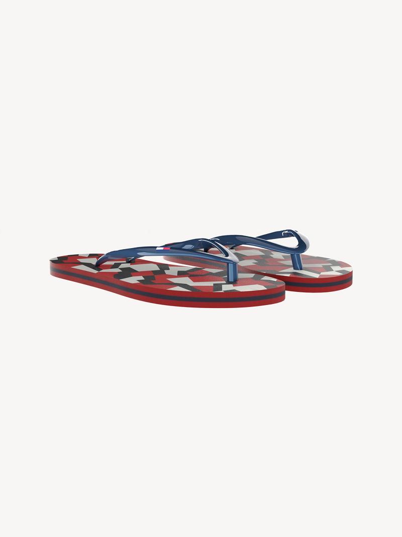 Red Kids' Tommy Hilfiger Jigsaw Print Flip Flops | AU_B2228