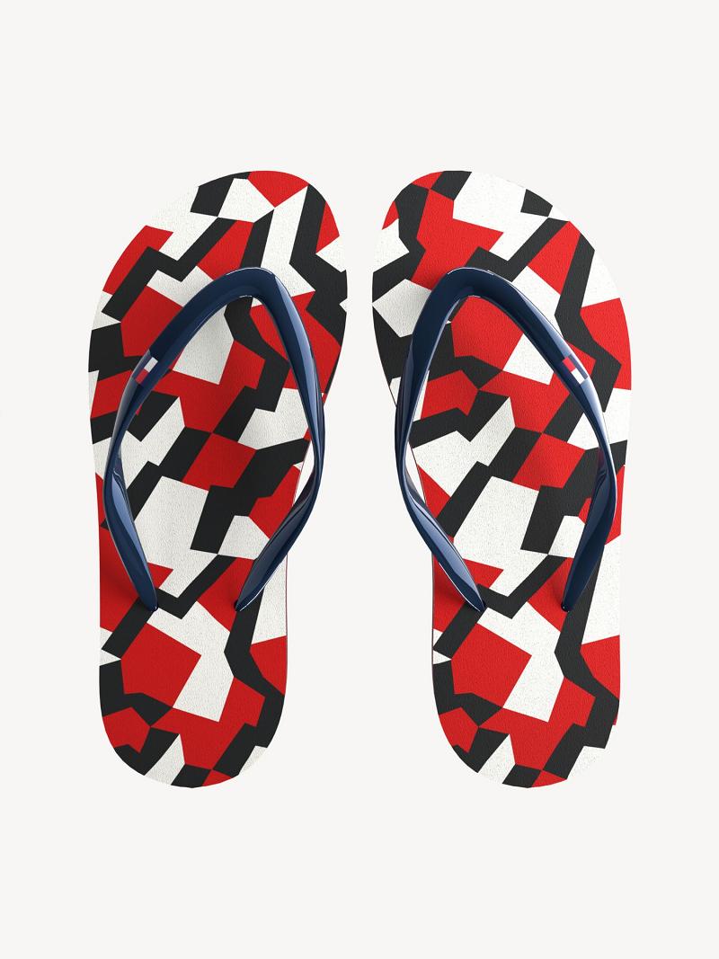 Red Kids\' Tommy Hilfiger Jigsaw Print Flip Flops | AU_B2228