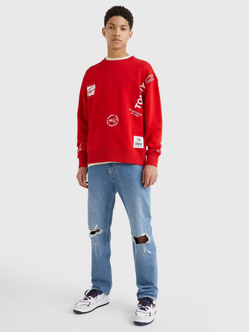 Red Men's Tommy Hilfiger Mix logo Sweatshirts | AU_M31128