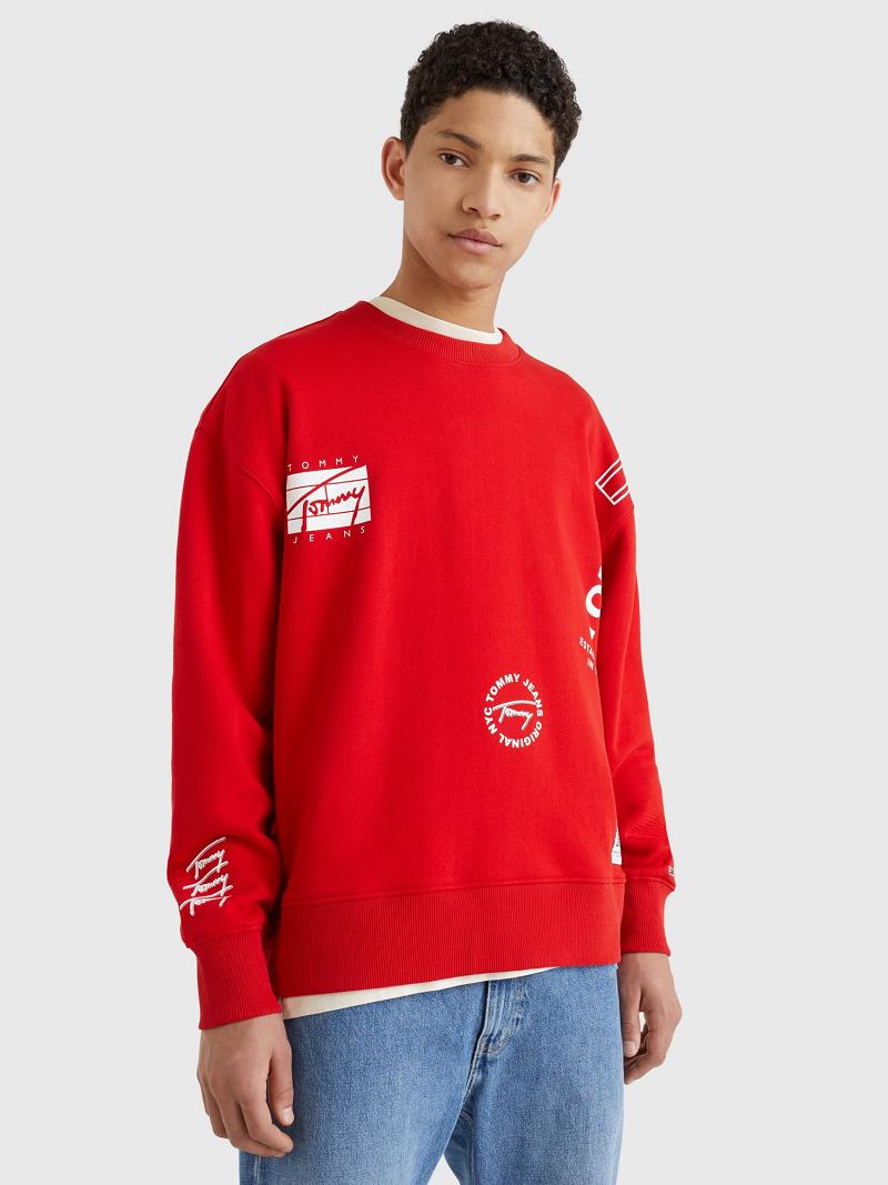 Red Men\'s Tommy Hilfiger Mix logo Sweatshirts | AU_M31128