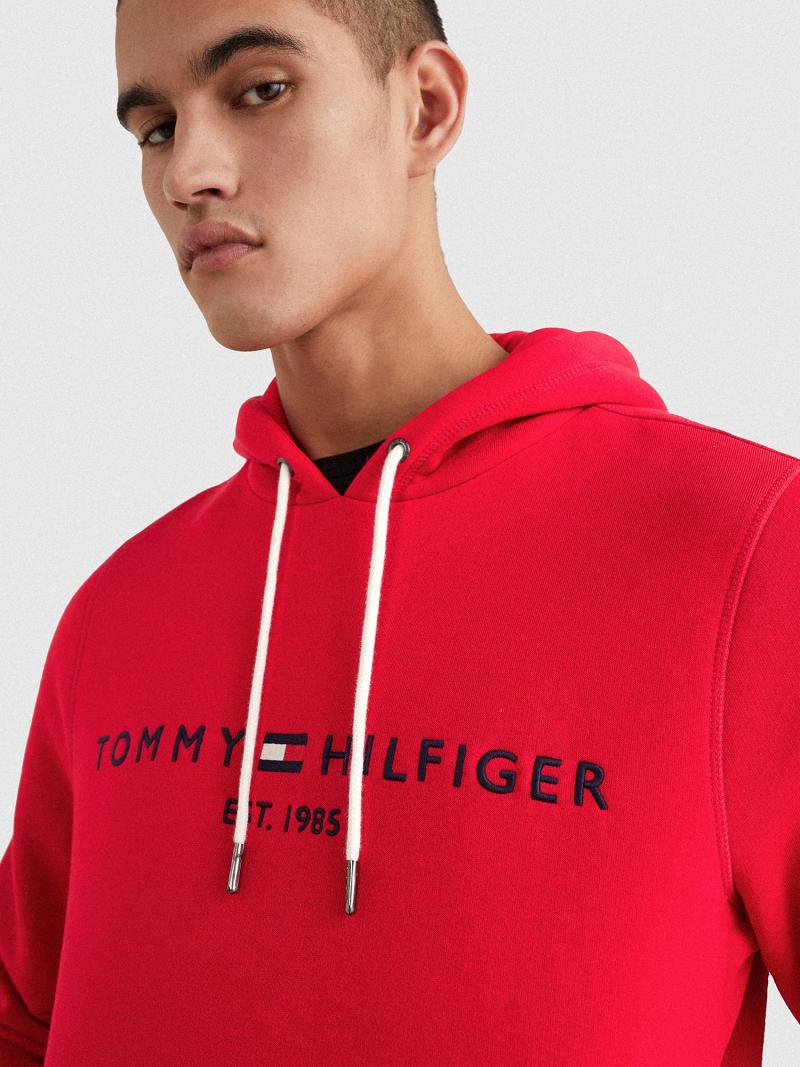 Red Men's Tommy Hilfiger Organic cotton classic logo Hoodies | AU_M31451