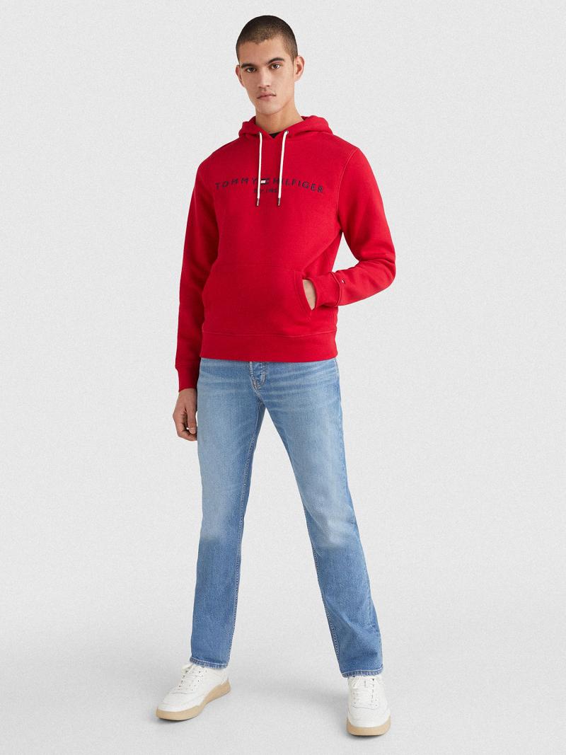 Red Men's Tommy Hilfiger Organic cotton classic logo Hoodies | AU_M31451