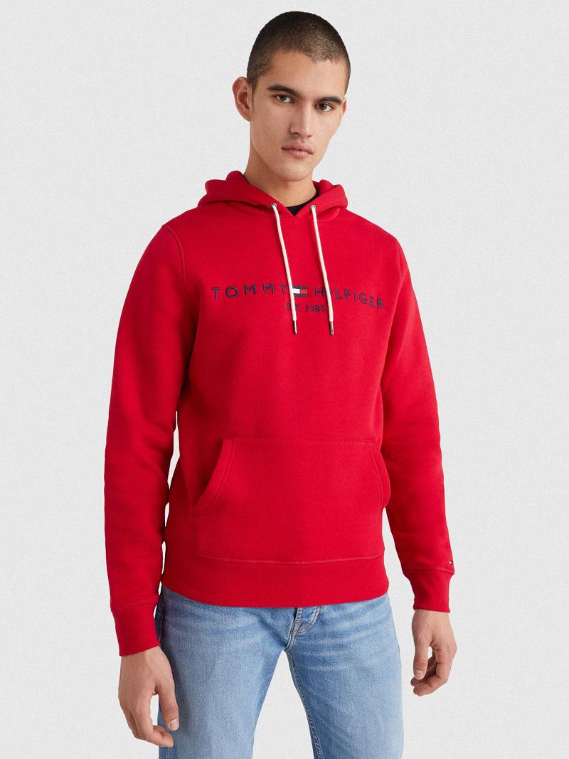 Red Men\'s Tommy Hilfiger Organic cotton classic logo Hoodies | AU_M31451