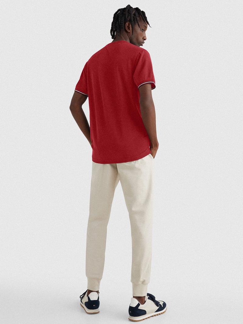 Red Men's Tommy Hilfiger Slim fit contrast placket Polos | AU_M31308