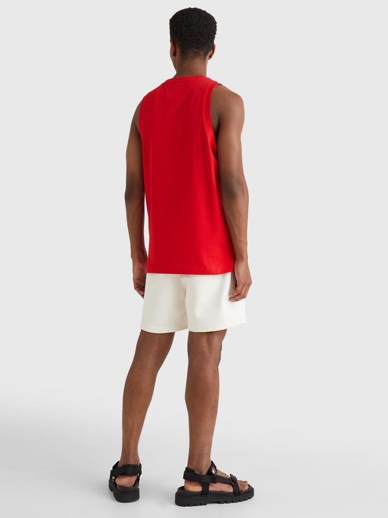 Red Men's Tommy Hilfiger Surf globe logo tank T Shirts | AU_M31076