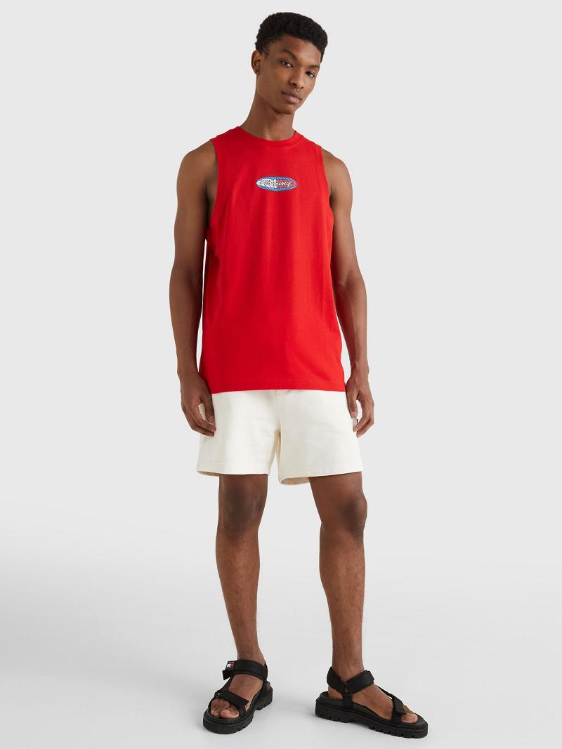 Red Men's Tommy Hilfiger Surf globe logo tank T Shirts | AU_M31076