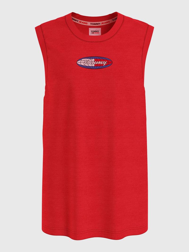 Red Men's Tommy Hilfiger Surf globe logo tank T Shirts | AU_M31076