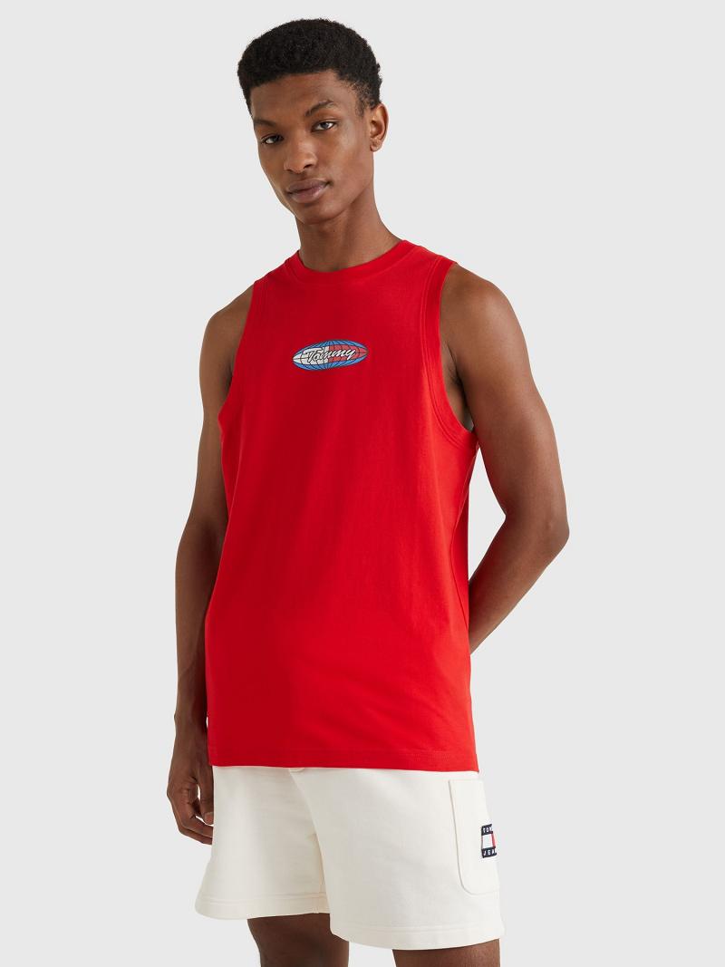 Red Men\'s Tommy Hilfiger Surf globe logo tank T Shirts | AU_M31076