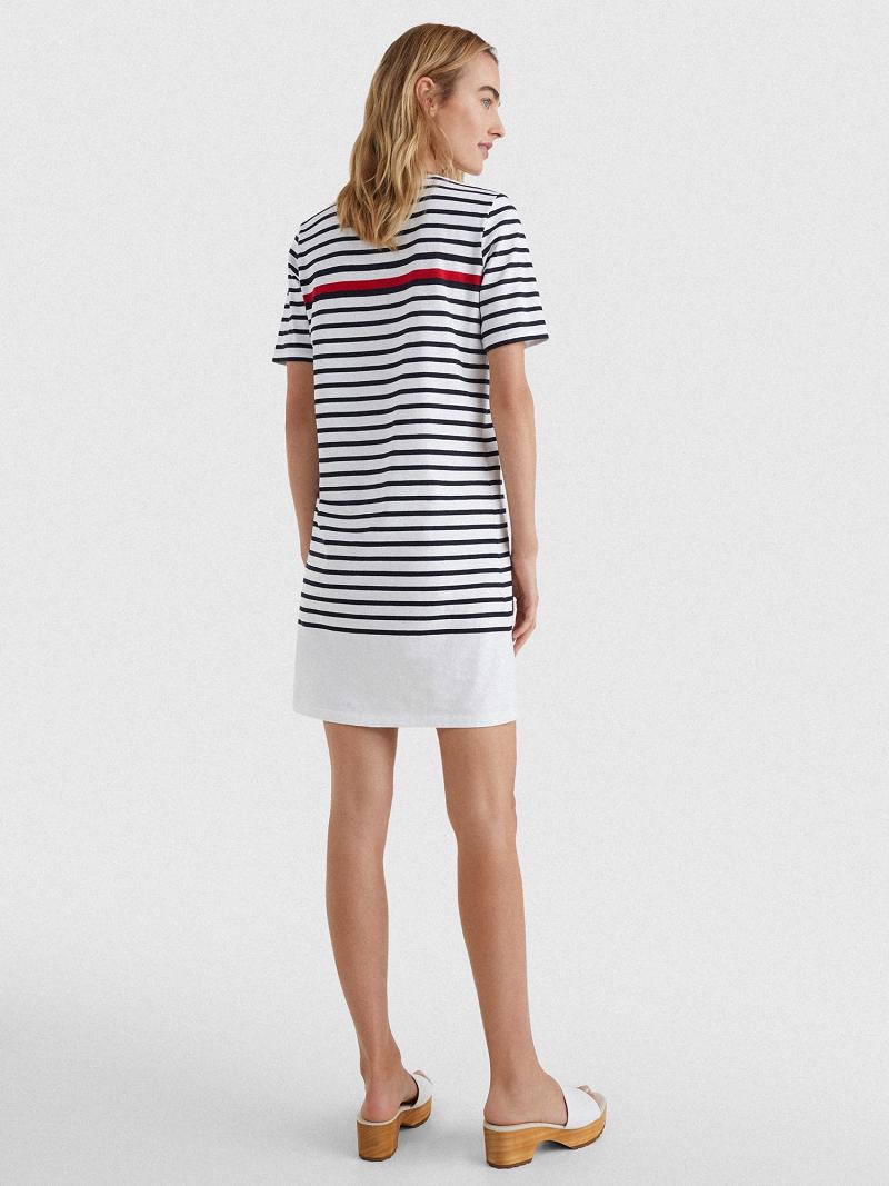 Red / White / Blue Women's Tommy Hilfiger Stripe T-Shirt Dresses | AU_W21127