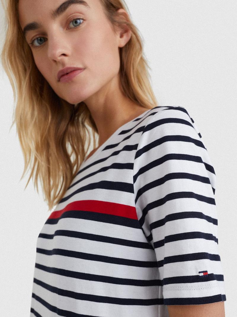 Red / White / Blue Women's Tommy Hilfiger Stripe T-Shirt Dresses | AU_W21127