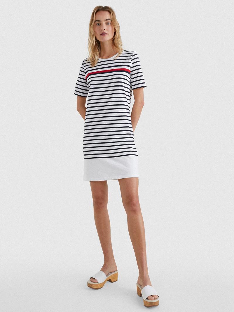 Red / White / Blue Women's Tommy Hilfiger Stripe T-Shirt Dresses | AU_W21127