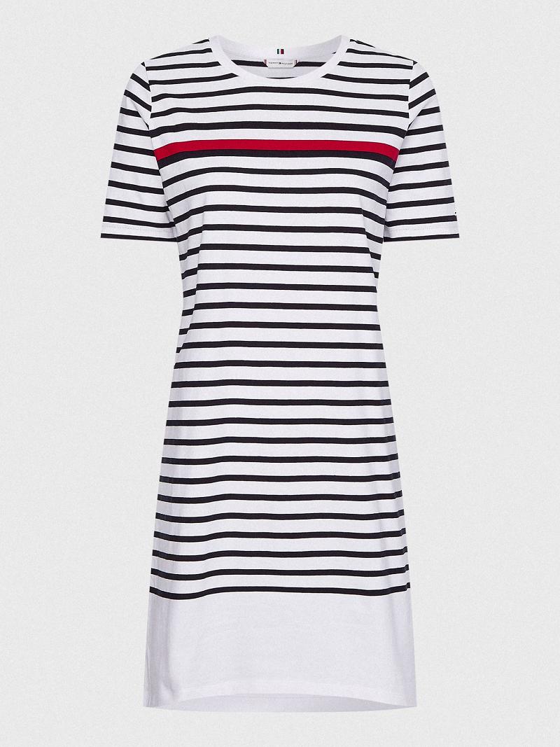 Red / White / Blue Women's Tommy Hilfiger Stripe T-Shirt Dresses | AU_W21127