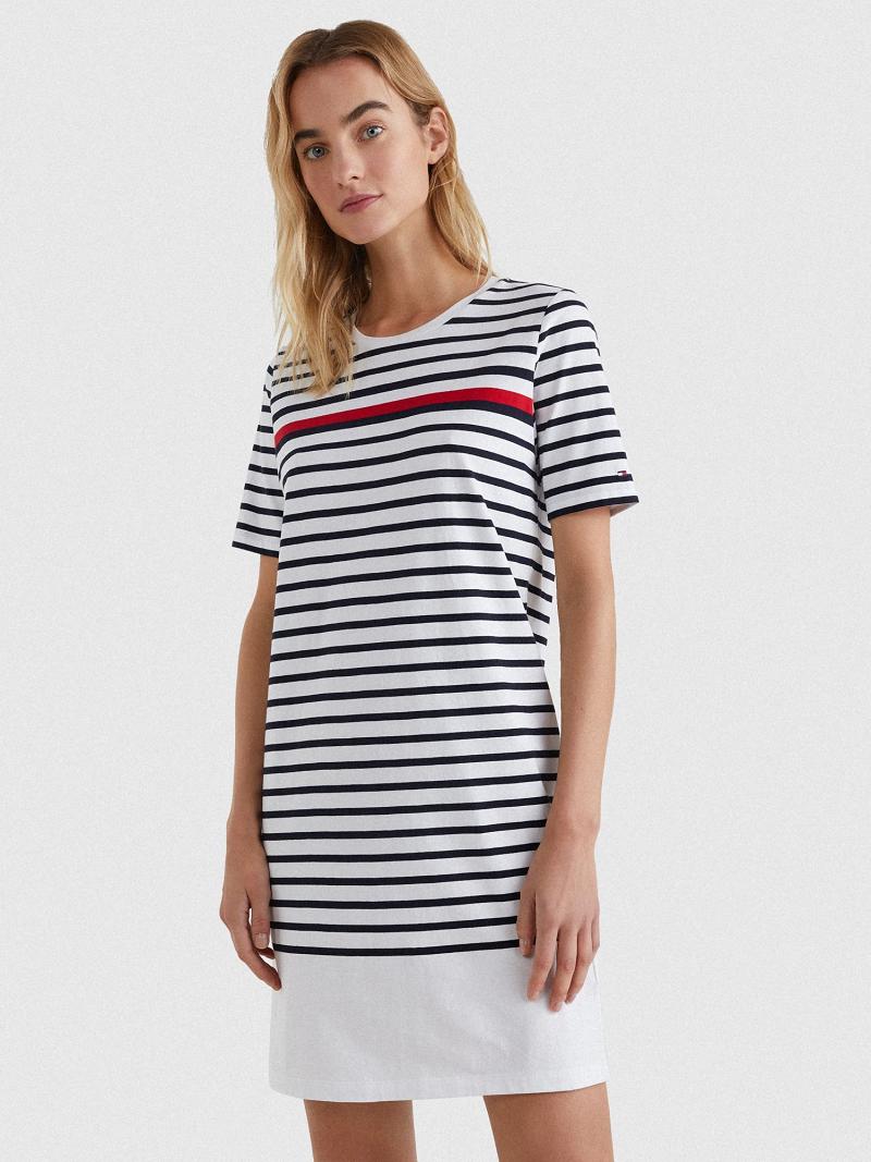 Red / White / Blue Women\'s Tommy Hilfiger Stripe T-Shirt Dresses | AU_W21127