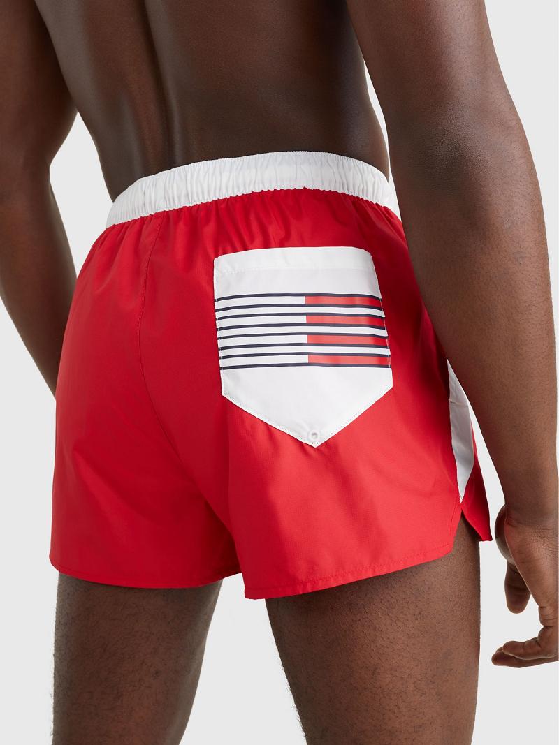 Red / White Men's Tommy Hilfiger Regular fit hilfiger swim trunk Swimwear | AU_M31107