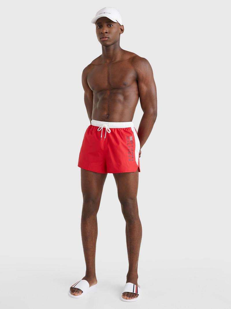 Red / White Men's Tommy Hilfiger Regular fit hilfiger swim trunk Swimwear | AU_M31107