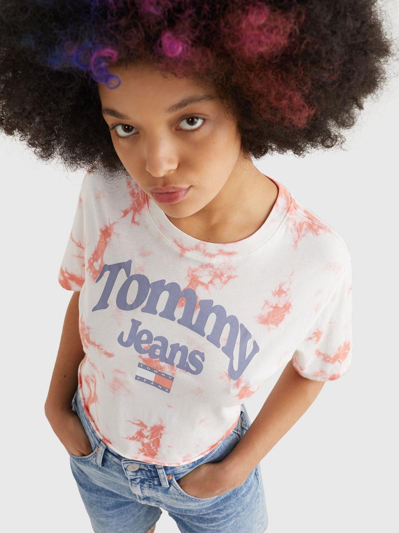 Red / White Women's Tommy Hilfiger Cropped Tie-Dye Logo T Shirts | AU_W21439